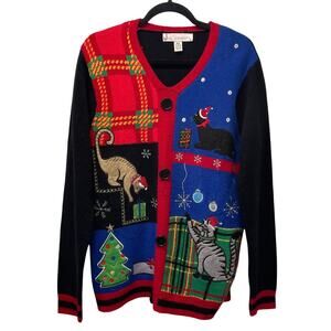 Jolly Sweaters Christmas Cat Pullover Sweater V-neck M